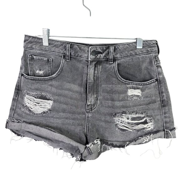 Womens Pac Sun Gray Mom Shorts Distressed Hi Waisted Cut Off Rolled Hem Size 30 - Picture 1 of 10